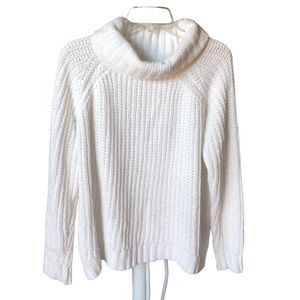 POL White turtleneck knit sweater SZ L Ribbed soft cottage core quiet luxury